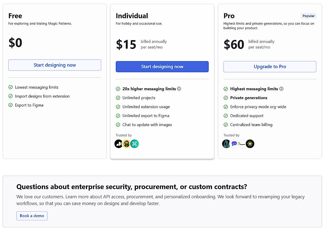 Pricing screenshot