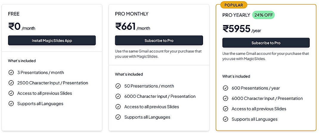 Pricing screenshot