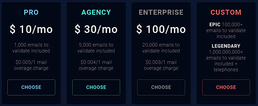 Pricing screenshot