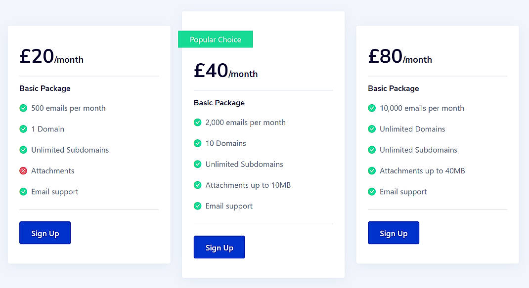 Pricing screenshot