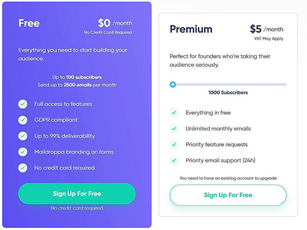 Pricing screenshot
