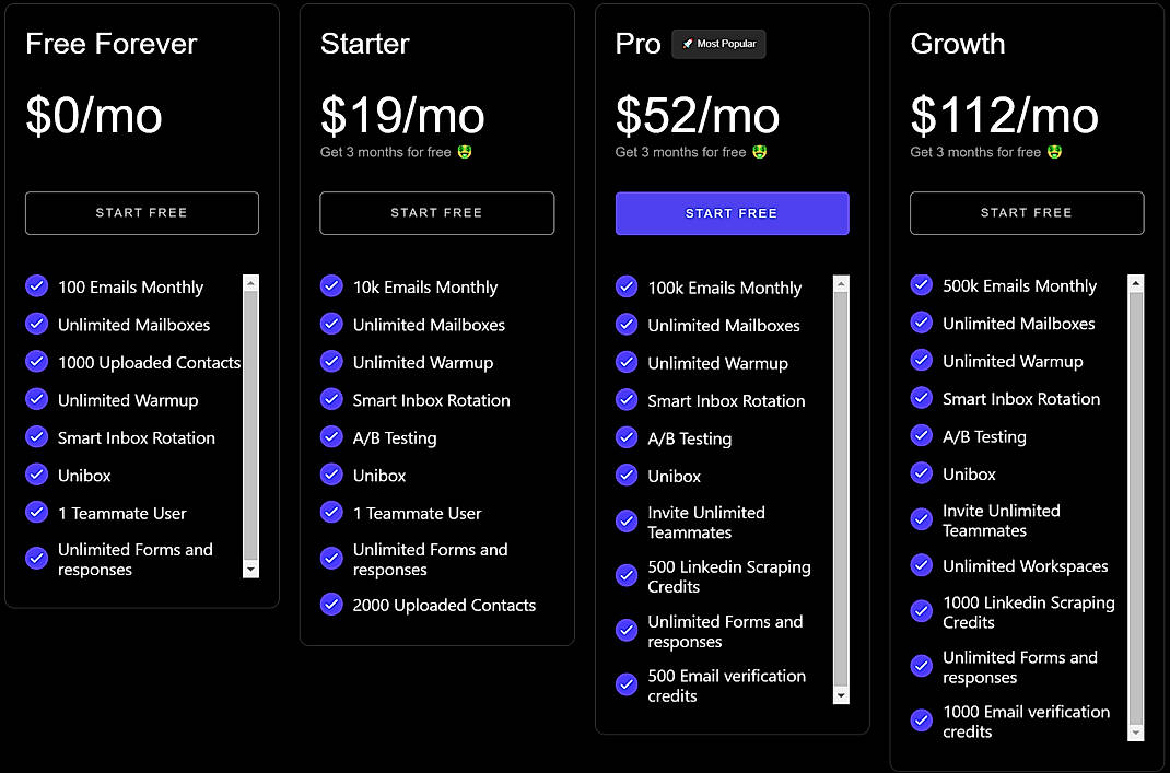 Pricing screenshot