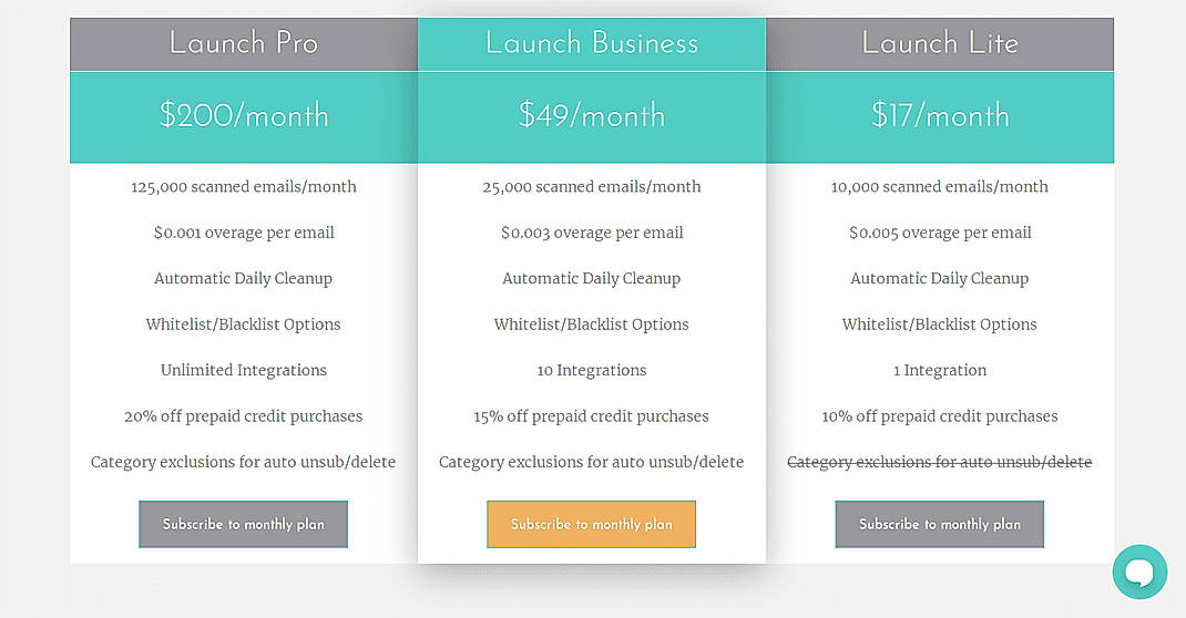 Pricing screenshot