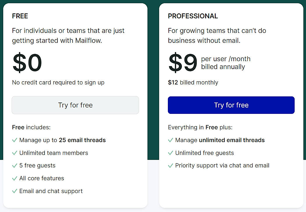 Pricing screenshot
