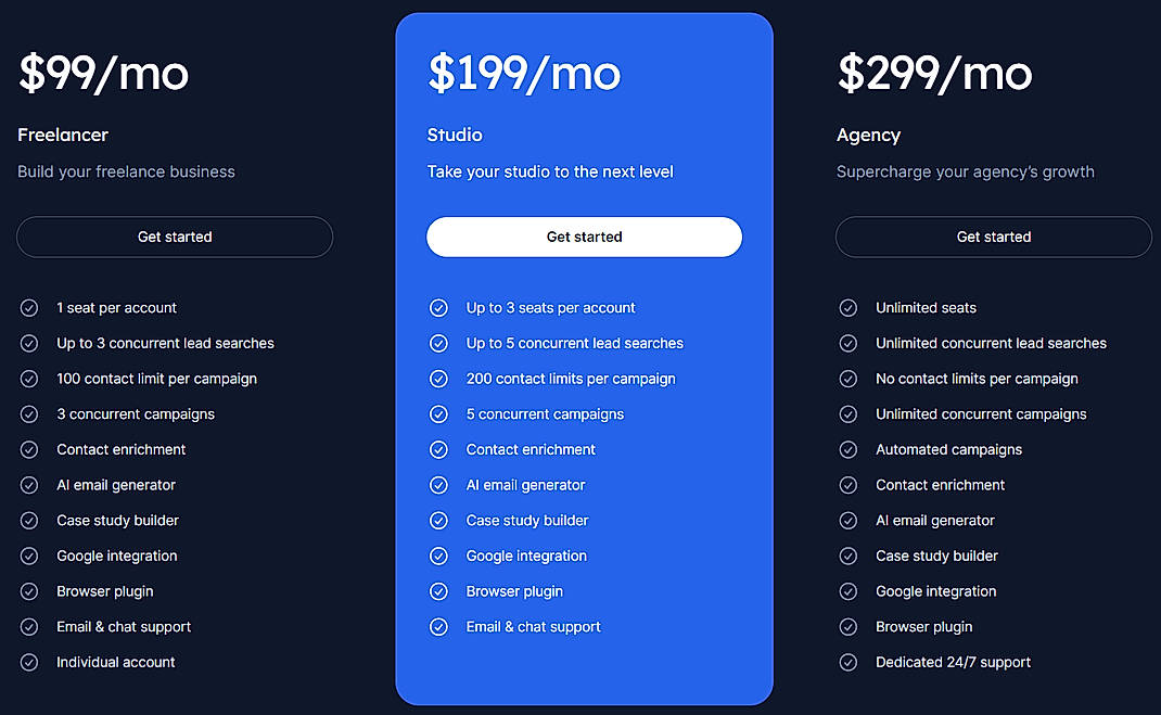 Pricing screenshot