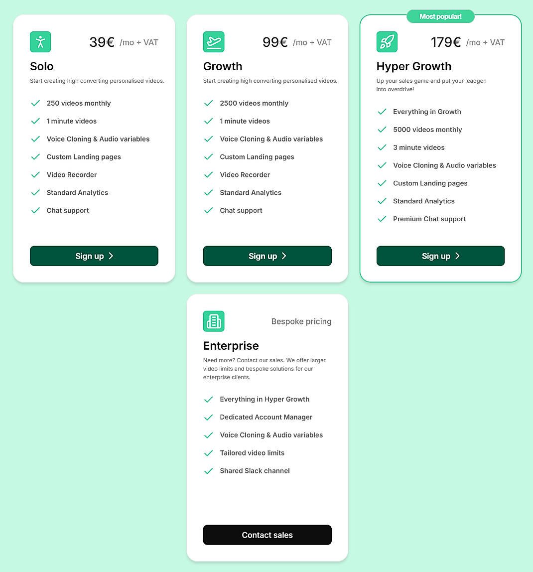 Pricing screenshot