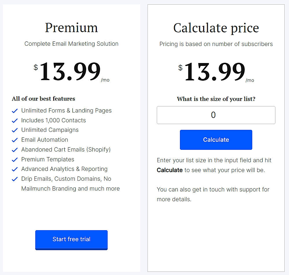 Pricing screenshot