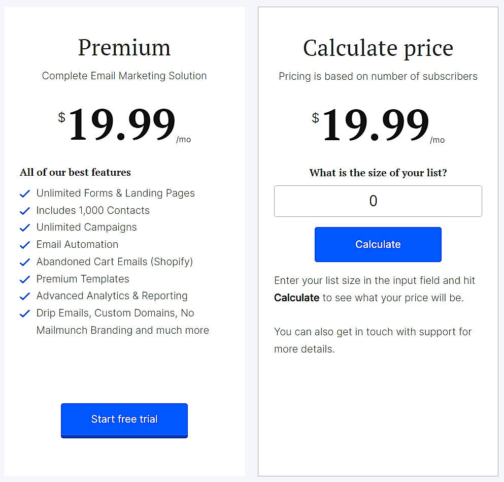 Pricing screenshot