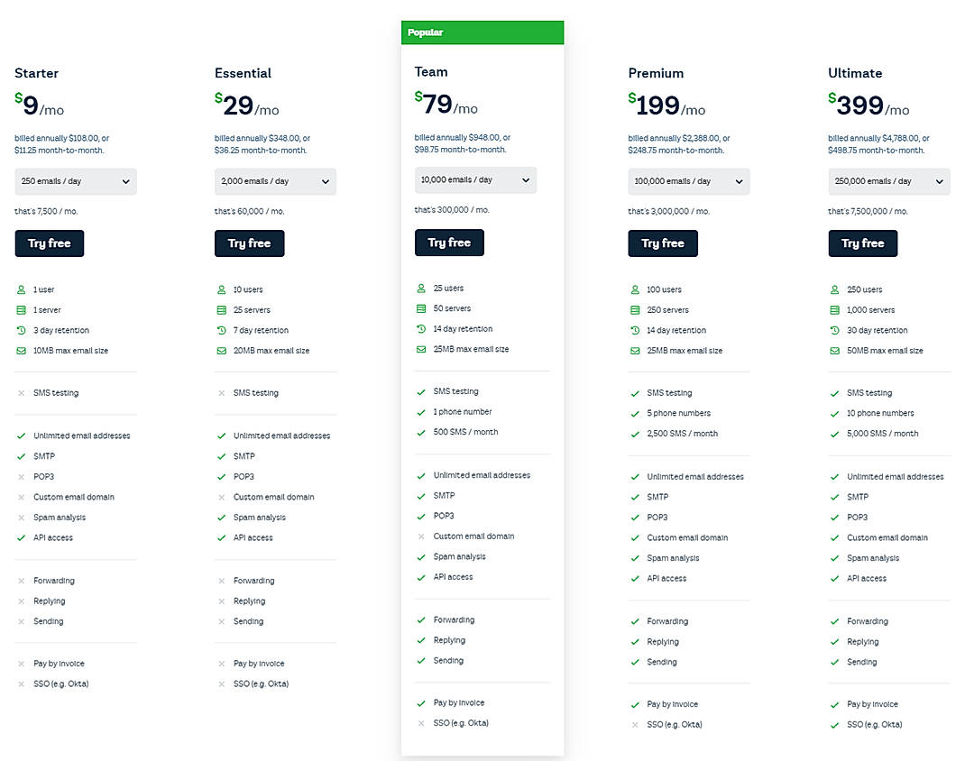 Pricing screenshot