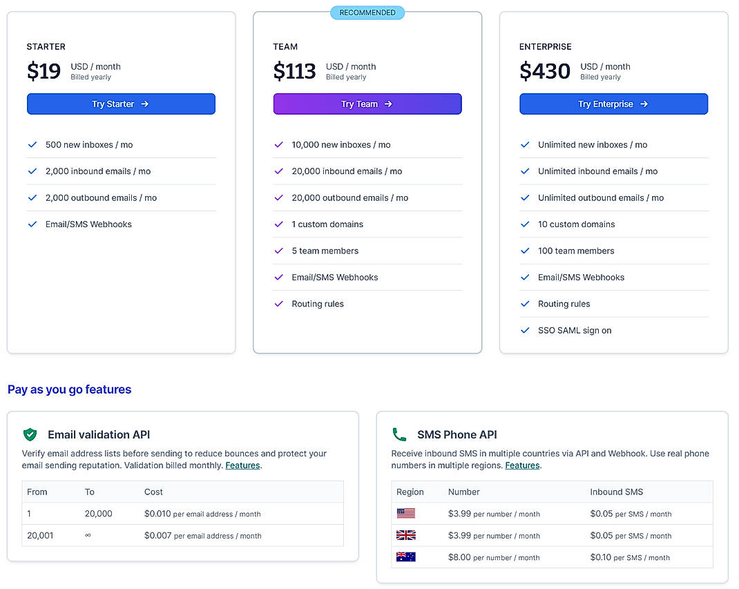 Pricing screenshot