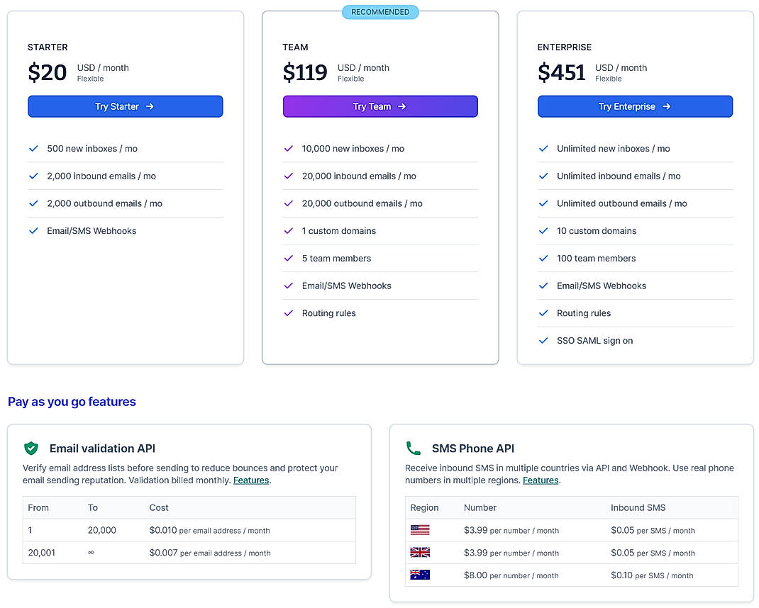 Pricing screenshot