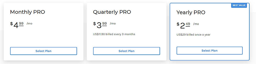 Pricing screenshot