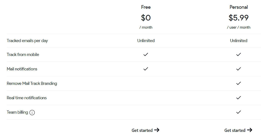 Pricing screenshot