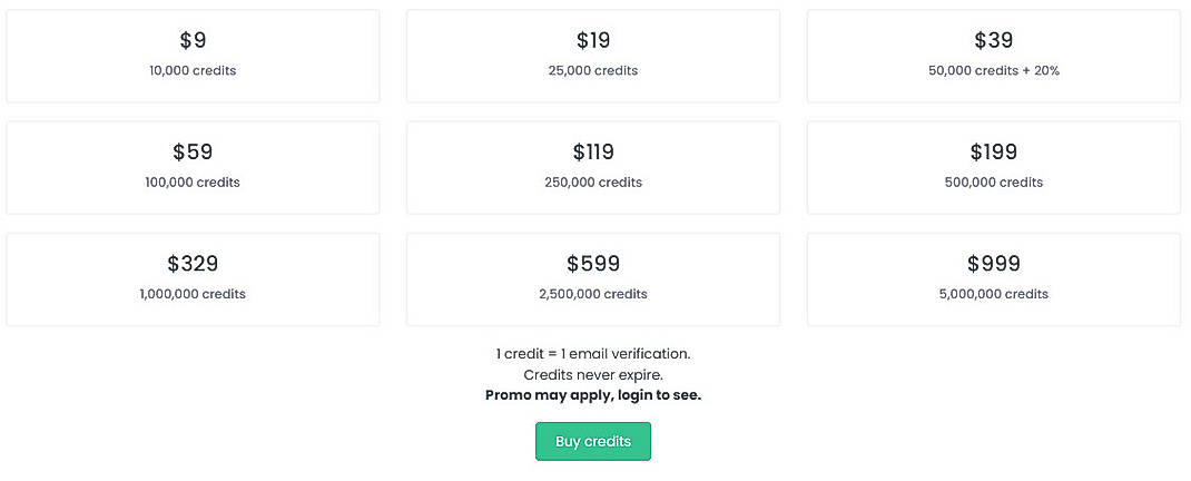 Pricing screenshot