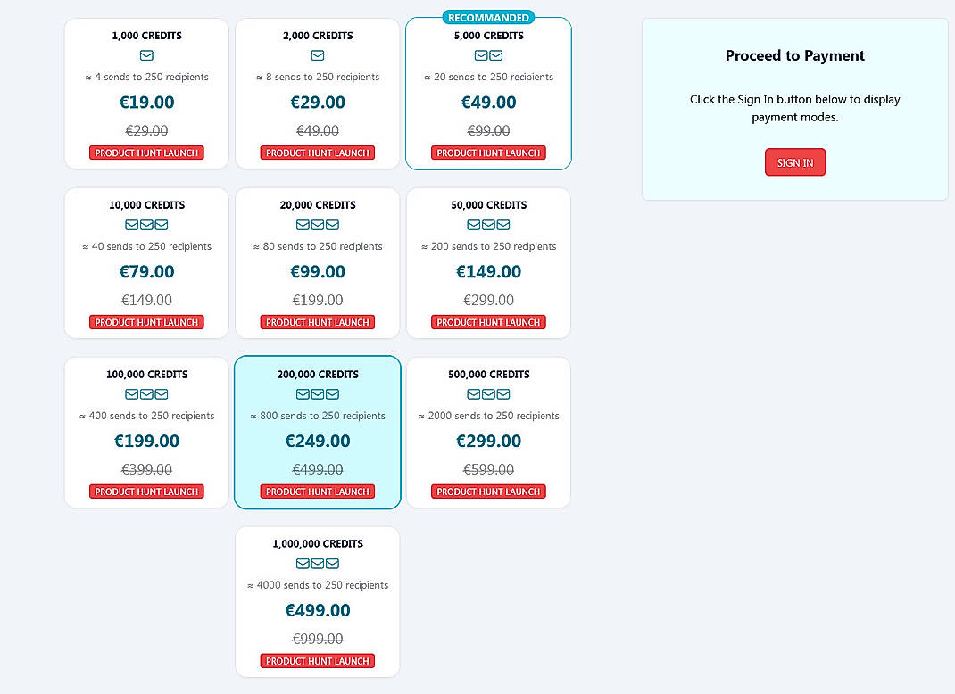 Pricing screenshot