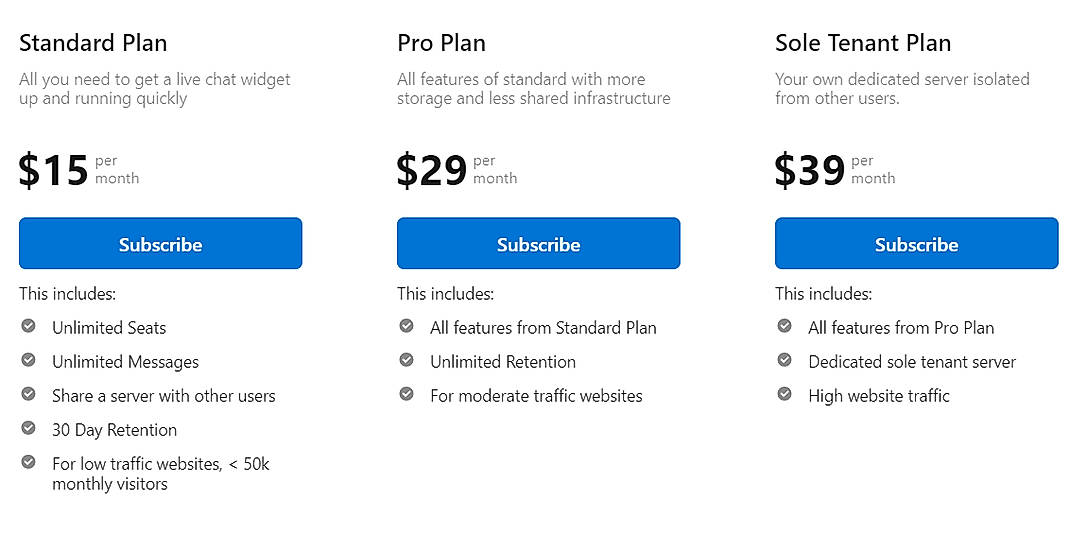 Pricing screenshot