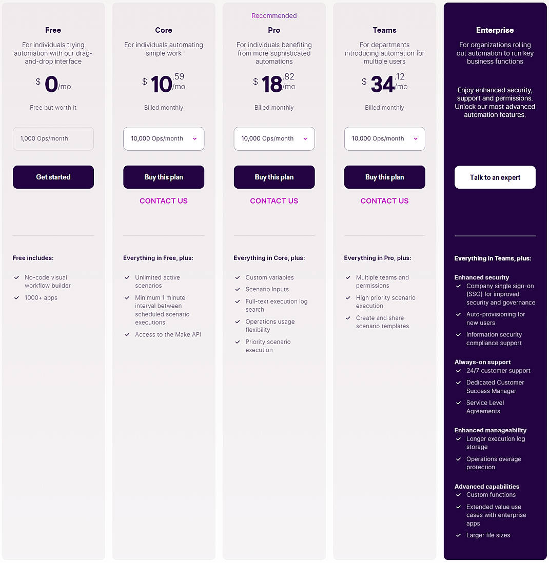 Pricing screenshot