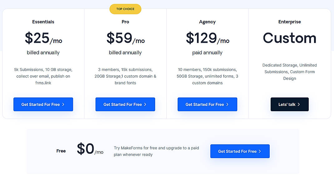 Pricing screenshot