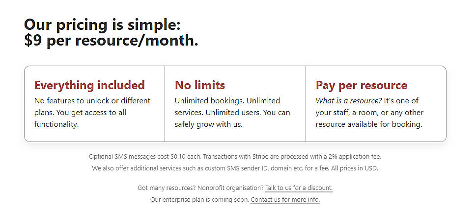 Pricing screenshot