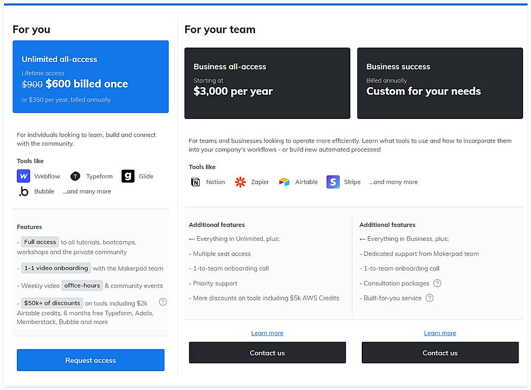 Pricing screenshot