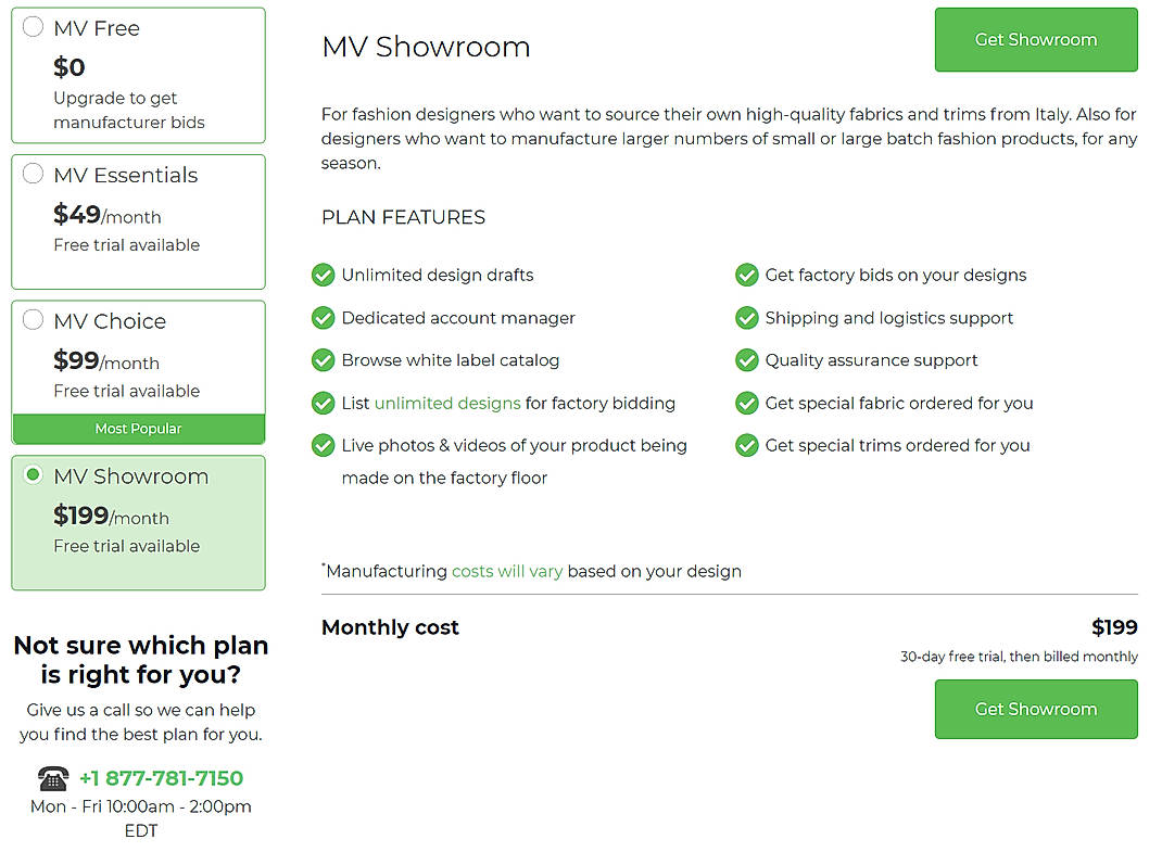 Pricing screenshot