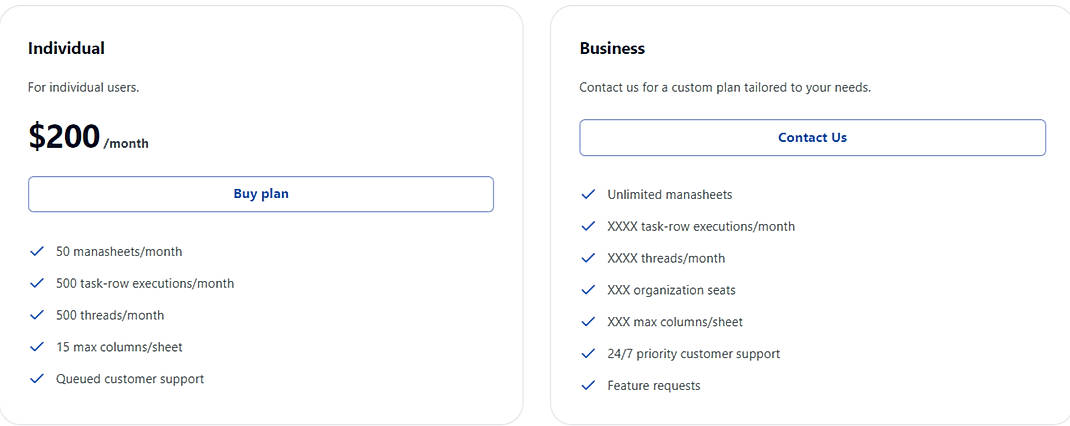 Pricing screenshot