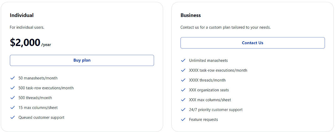 Pricing screenshot