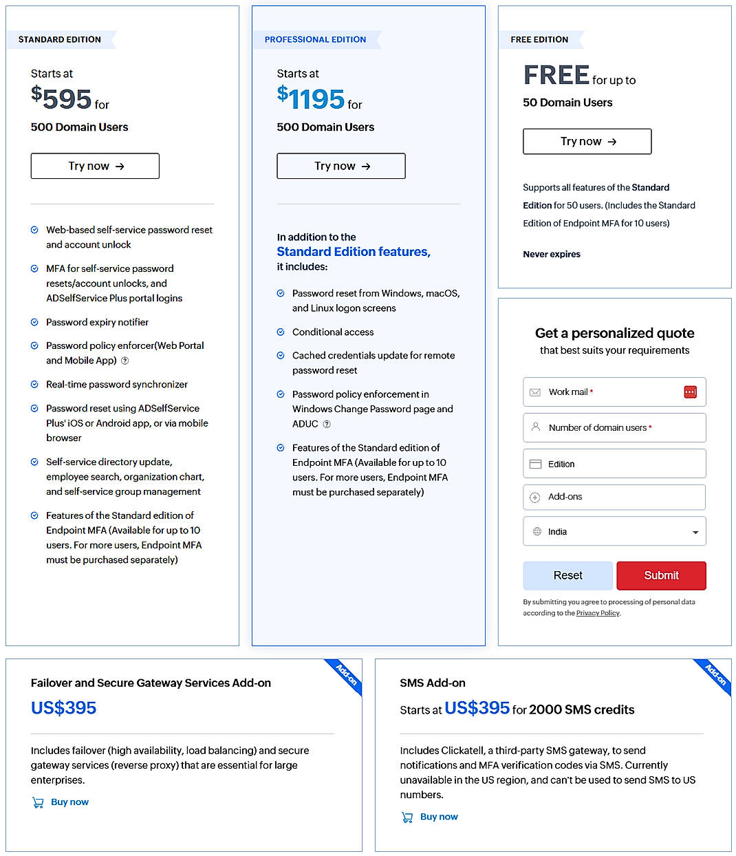 Pricing screenshot