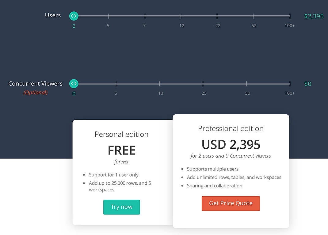 Pricing screenshot