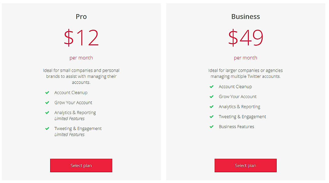 Pricing screenshot