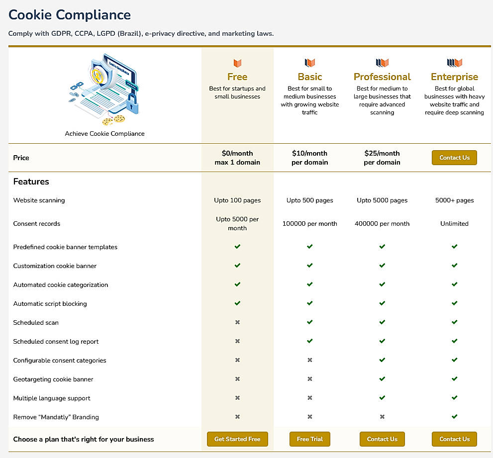 Pricing screenshot