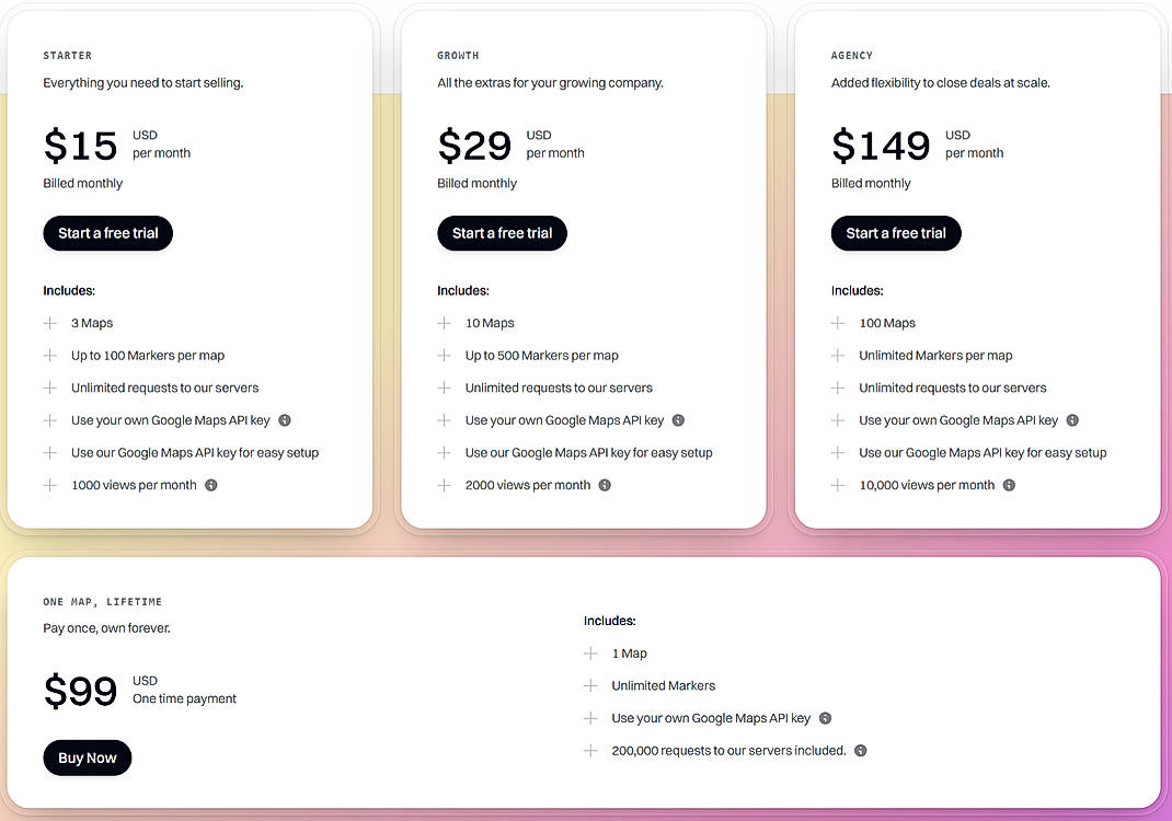Pricing screenshot