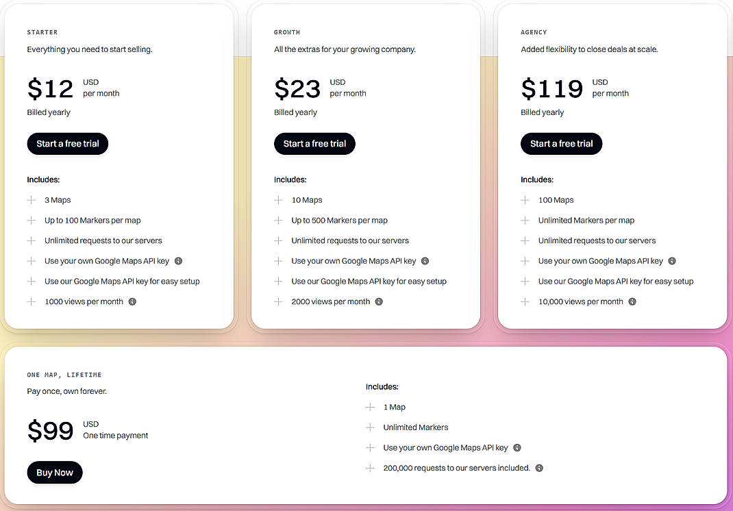 Pricing screenshot