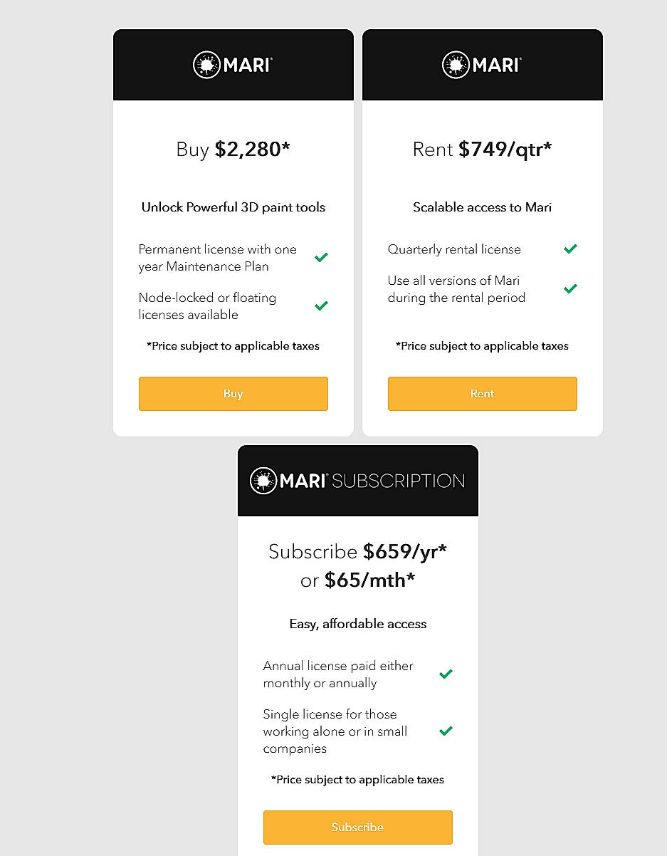 Pricing screenshot