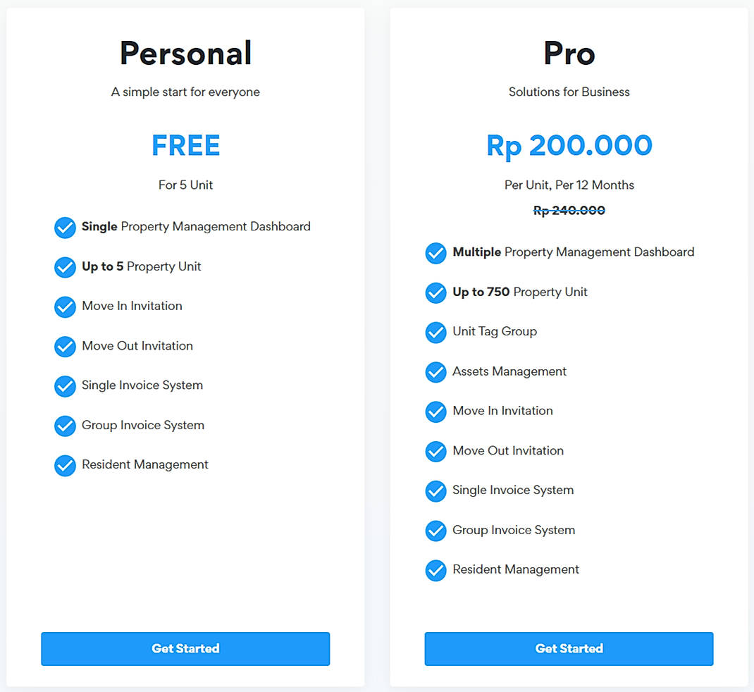 Pricing screenshot