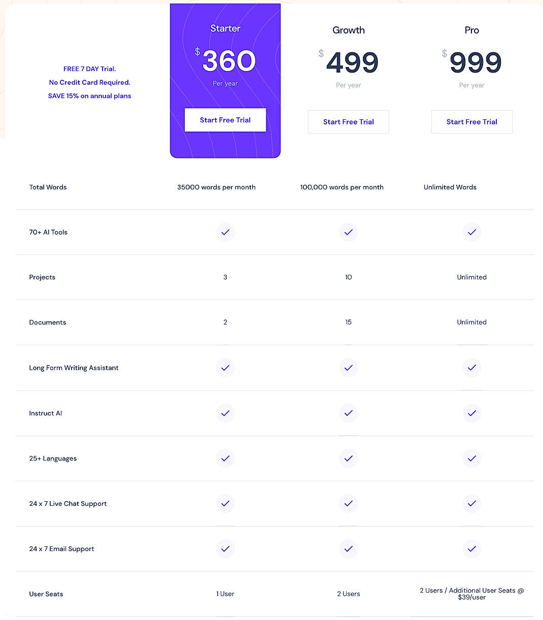 Pricing screenshot