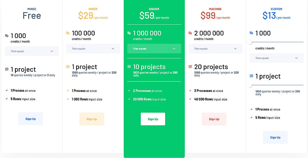 Pricing screenshot
