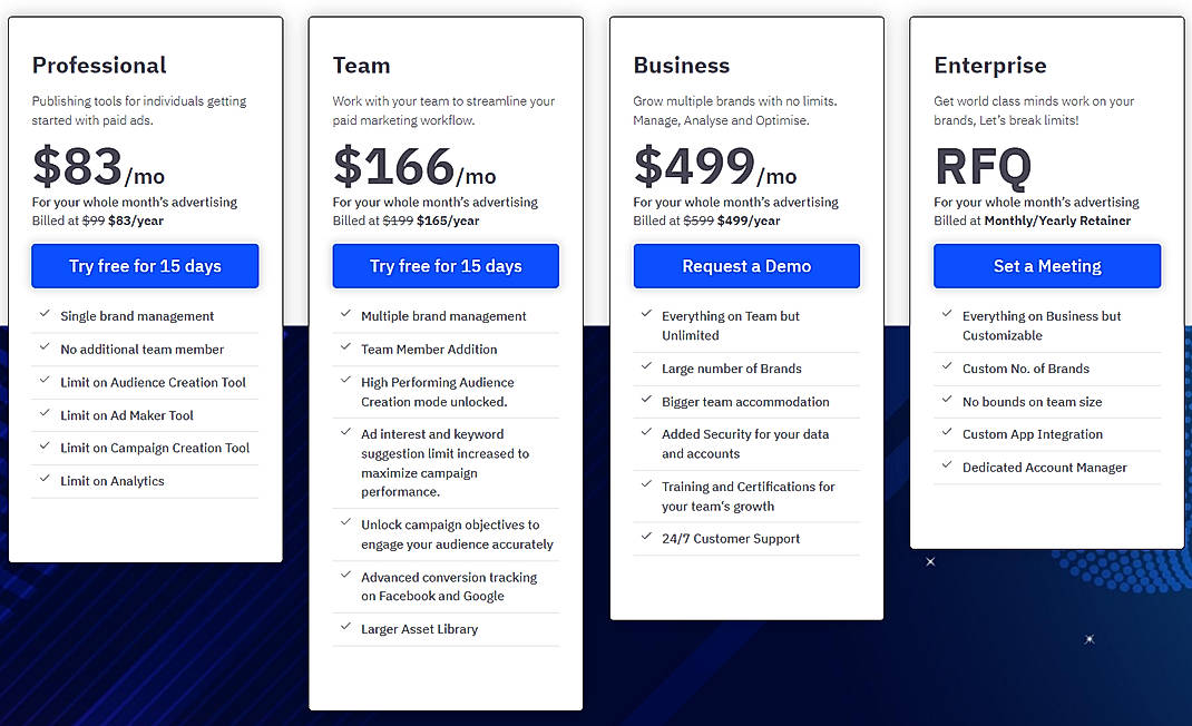 Pricing screenshot