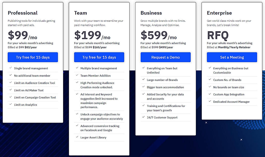 Pricing screenshot
