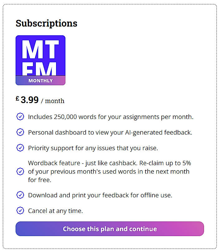 Pricing screenshot