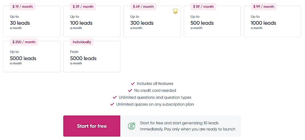 Pricing screenshot