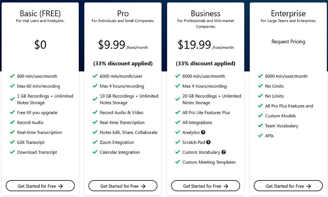 Pricing screenshot