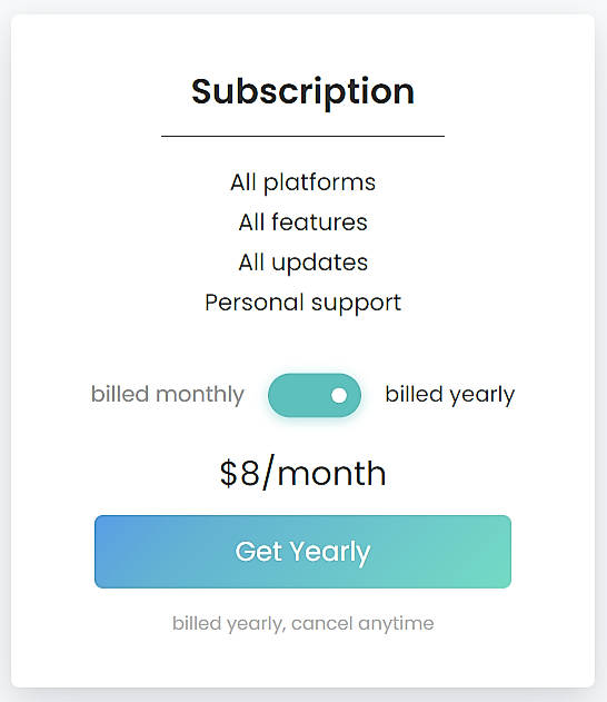 Pricing screenshot