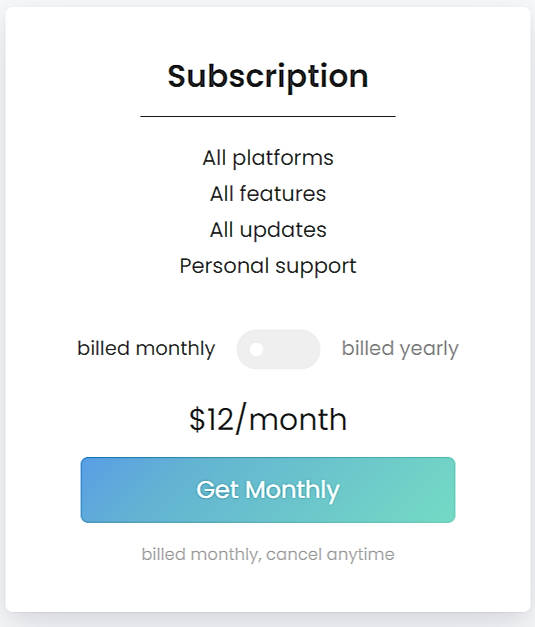 Pricing screenshot