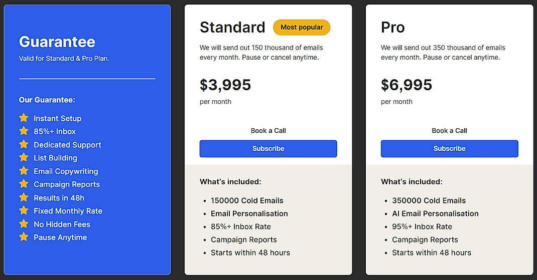 Pricing screenshot