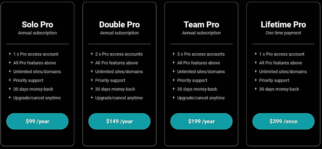 Pricing screenshot