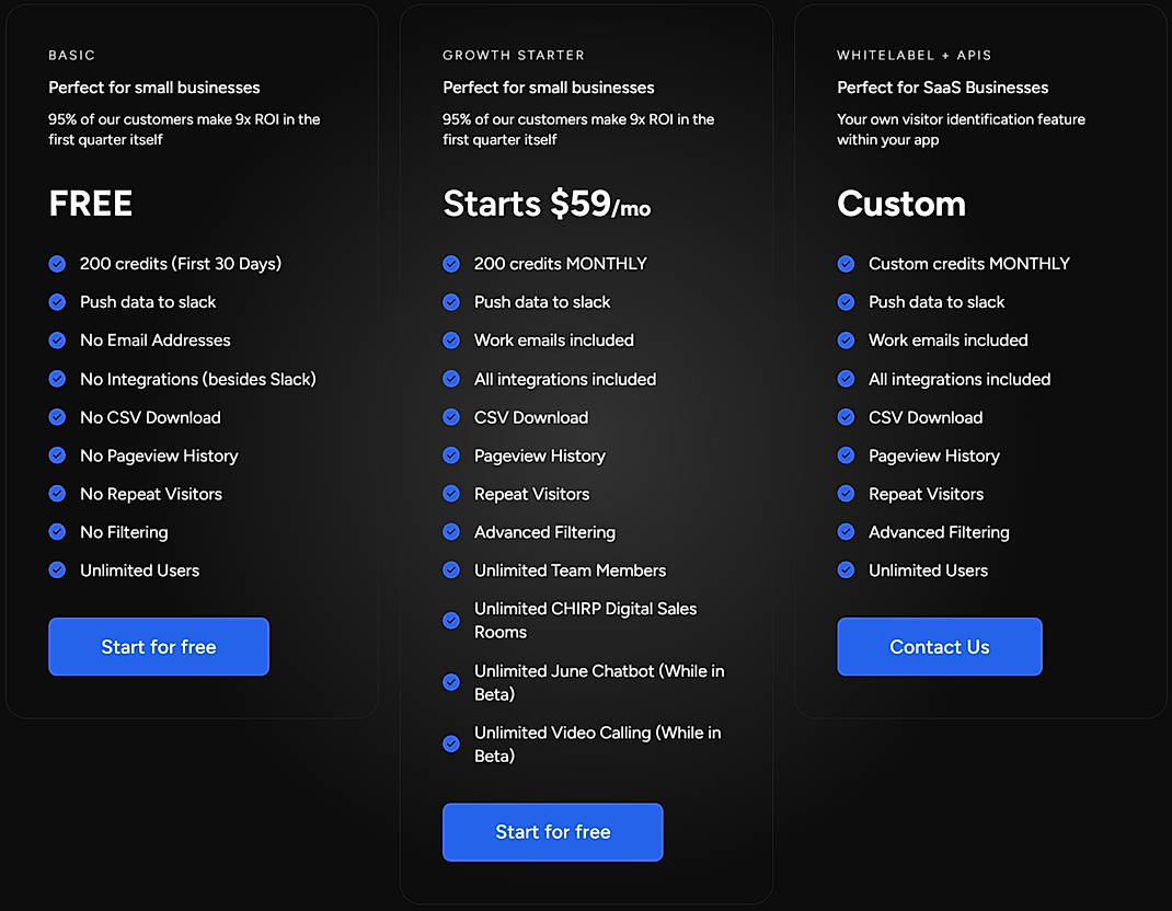 Pricing screenshot