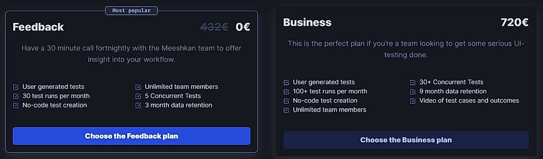 Pricing screenshot