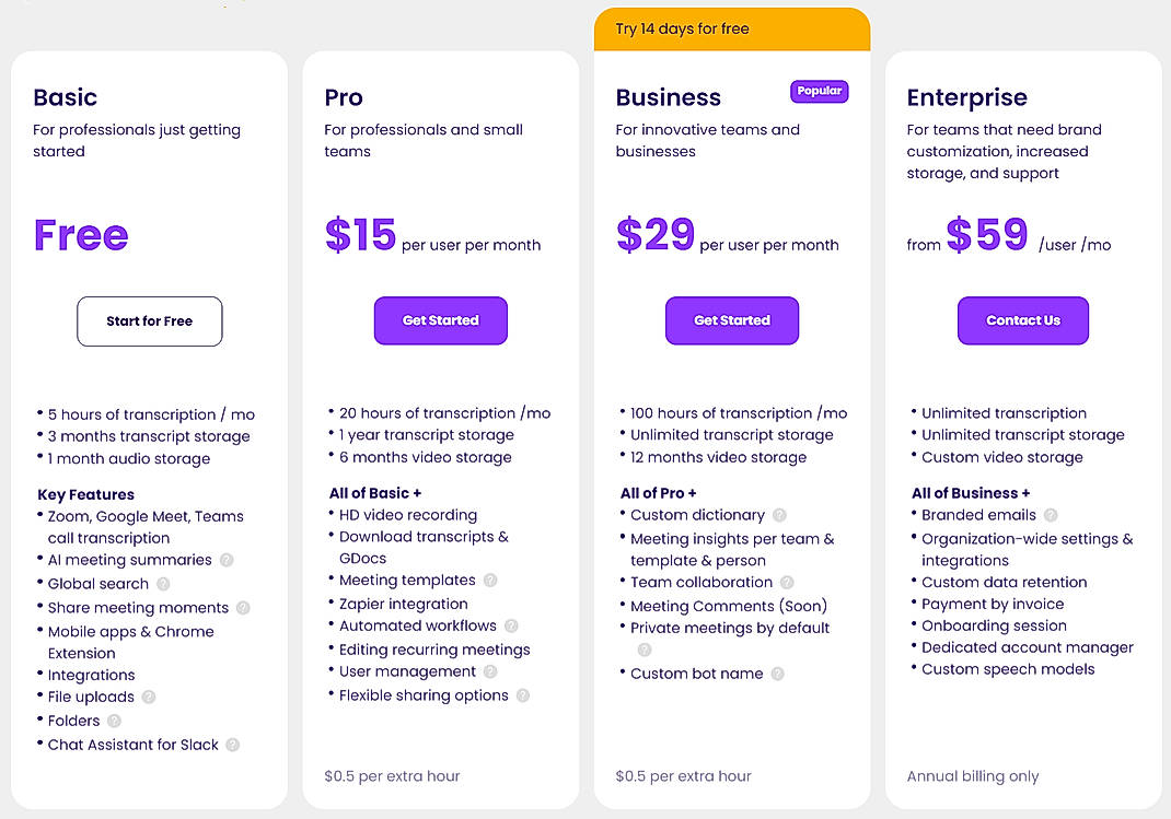 Pricing screenshot
