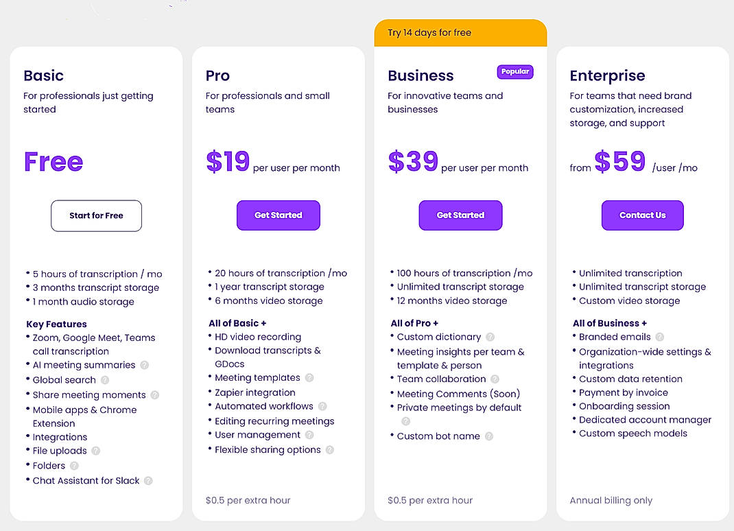 Pricing screenshot